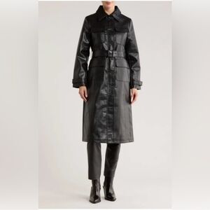JASON WU BLACK FAUX LEATHER CROC EMBOSSED MULTI-POCKET TRENCH COAT❤️‍🔥